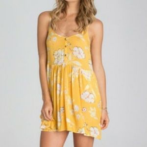 Billabong Floral Mustard Yellow Marigold Short Dress Cover Up Summer Baby Doll